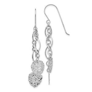 Double Hammered Heart and Chain Dangle Earrings in 14k White Gold
